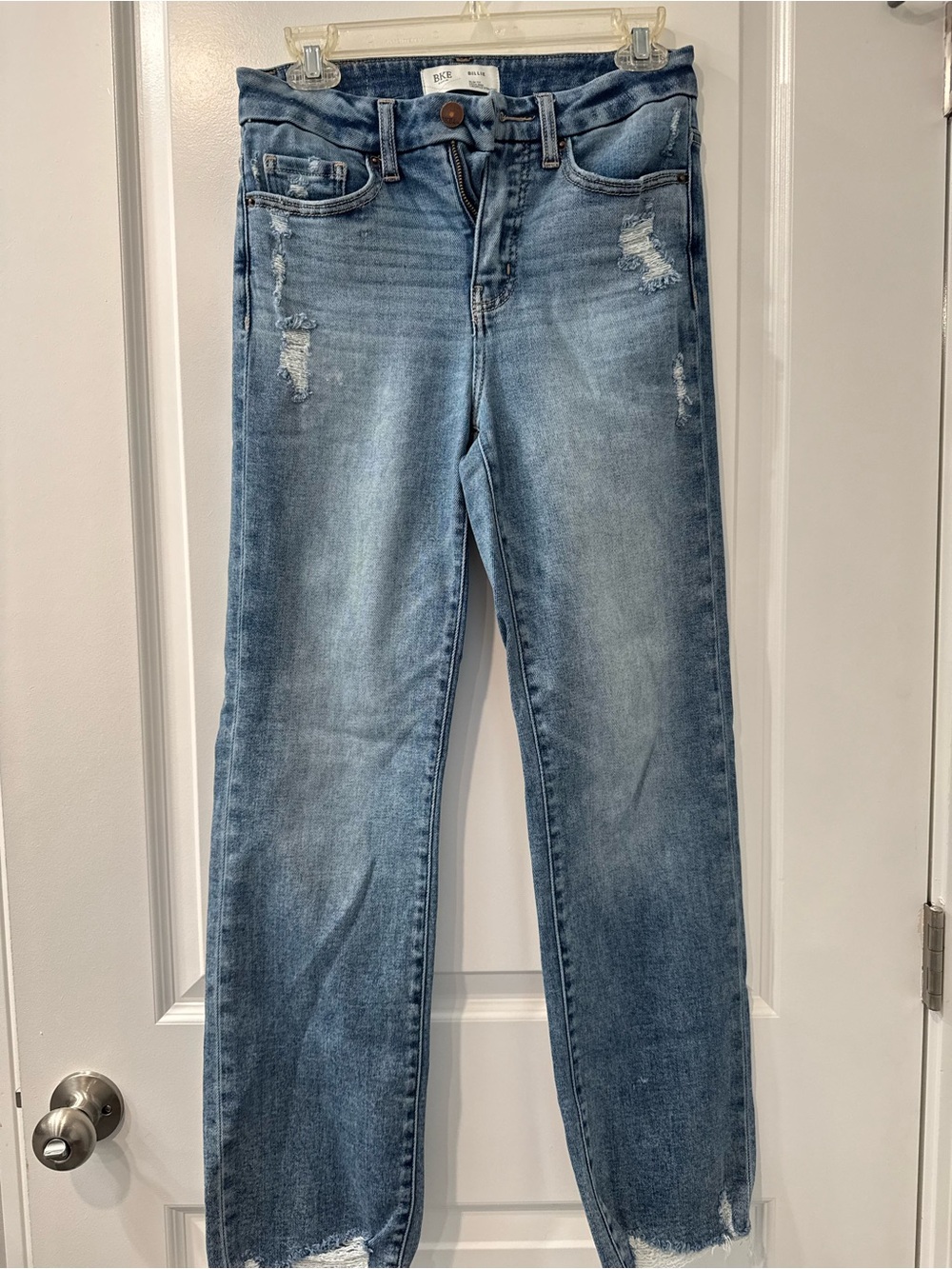 BKE Light Blue Straight Leg Distressed Jeans